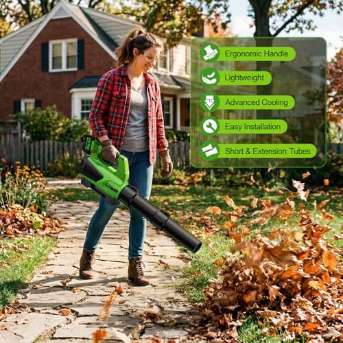 SOARFLY Leaf Blower Cordless, 580 CFM Airflow Electric Leaf Blowers with 2×4.0Ah Batteries and Charger, Stepless Speed Control, Powerful Snow Blowers for Lawn Care, Patio, Dust, Blowing Leaves