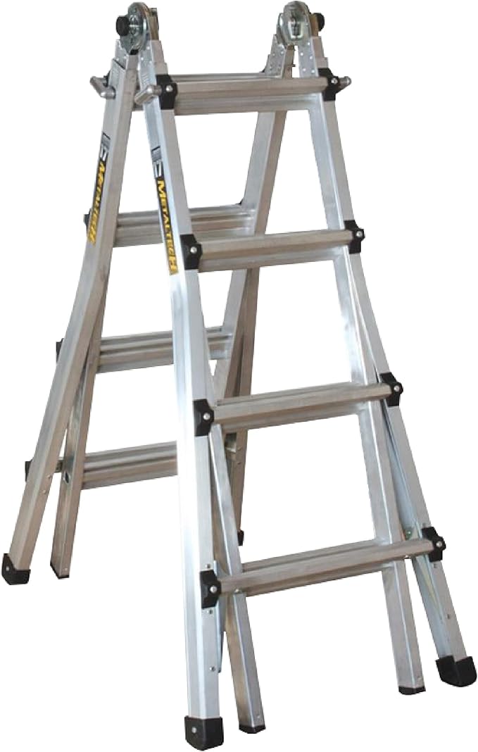 Metaltech E-MTL7100AL Jobsite Series 18-ft.-Reach Aluminum Telescoping Multi-Position Step Ladder for Home Improvement and Construction, Multipurpose Extension Ladder, Step Ladder, Scaffolding Support