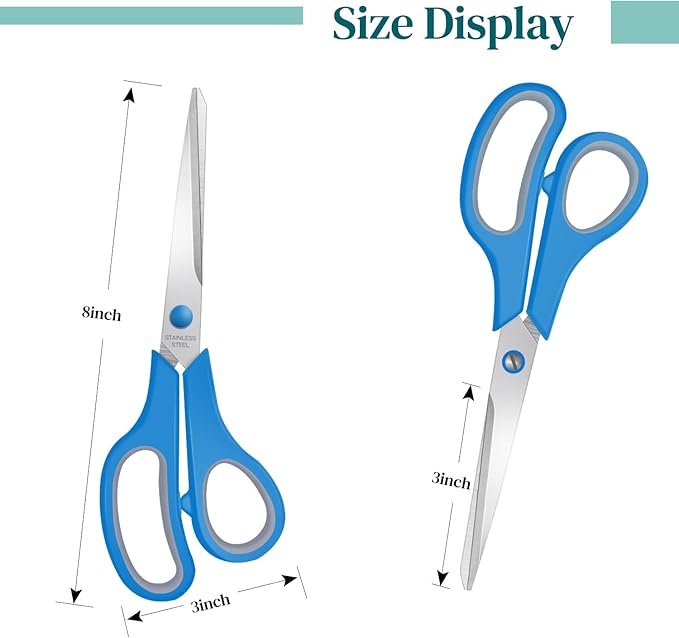 6 Packs Sewing Craft Scissors Bulk,8" Multipurpose Heavy Duty Sharp Scissors,Stainless Steel Shears for Home Office Student Supplies,Blue