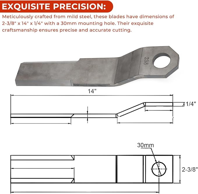 MOTOQUEEN Heavy Duty Replacement Bush Hog Rotary Grass Cutter Blades Mower Blade 10mm Mild Steel for Mower King Skidsteer 2-3/8" x 14" x 3/8" Rotary Replacement Blades for Brush Mowers (2 Blade Set)
