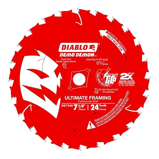 Diablo Demo Demon 7‑¼″ x 24‑Tooth Ultimate Framing & Demolition Saw Blades, 10‑Pack - Lock‑Tooth, Thin Kerf, Long Life - D0724DA