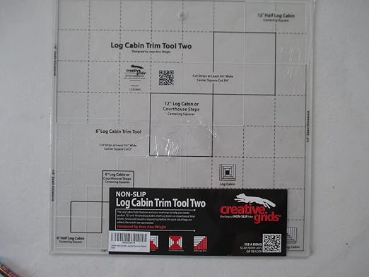 Creative Grids Log Cabin Trim Tool Two Quilt Ruler – CGRJAW2 – Made in USA, 12-1/2in x 12-1/2in, Non-Slip Grip Acrylic Quilting, Sewing, Crafting, Patchwork Ruler & Template