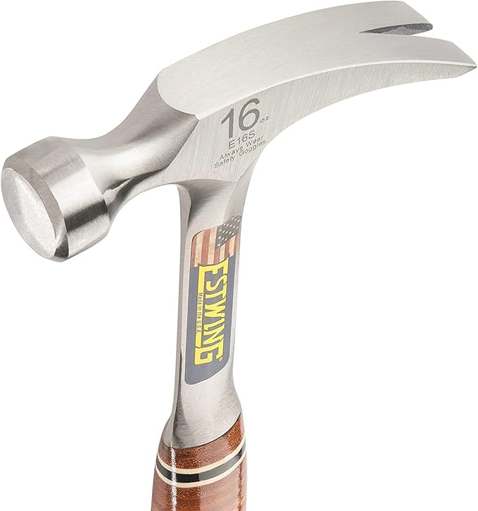 ESTWING Hammer - 16 oz USA Made Straight Rip Claw Hammer with Smooth Face & Genuine Leather Grip - E16S