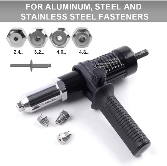 Professional Electric Rivet Gun Adapter Kit,2026 Pro-Grade Electric Rivet Gun Adapter with Removable Handle 4Rivet Heads for Cordless Screwdrivers and Drills Turn Your Drill into a Riveting Beas