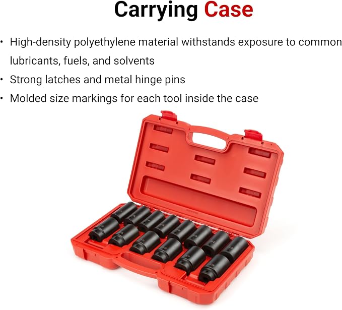 TEKTON 1/2 Inch Drive Impact Socket Set, 14-Piece | SID92333 | (25 - 38 mm), Deep, 6-Point, Case