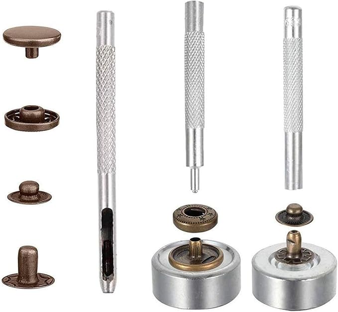 ArrErr 7 Pack Leather Rivets Setter Tools Set Die Punch Snap Kit Snap Fastener Setting Tool for Leather Rivets Double Cap Rivet Tubular Metal Studs Leatherwork Craft Bags Shoes Belts Repair