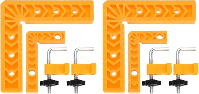HARFINGTON 4Pcs Corner Clamp 90 Degree 3/6" Right Angle Clamp Set for Woodworking, ABS Plastic Positioning Square Tool for Picture Frame Box Cabinets Drawers, Yellow