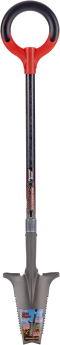 Root Slayer 23311 Perennial Garden Shovel with Serrated Blade for Digging and Root Cutting, Fiberglass Shaft, Heavy Duty Steel Spade, Red