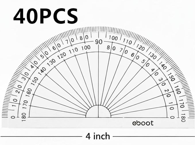 EBOOT 40 Pack Plastic Protractor, 180 Degrees Protractor for Angle Measurement Student Math, 4 Inches, Clear