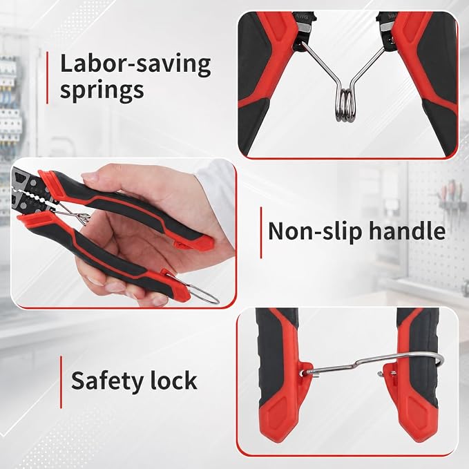 Pliers Set, 3 Pcs, for DIY & Home Use, Multifunctional | 8.3” Needle Nose Pliers, 8.3” Linemans Pliers, 7.5” Diagonal Cutters, Spring Loaded with Safety Lock, Combination Pliers Set