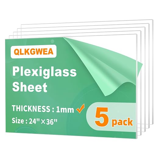 (5 Pack) 0.04"(1mm) Thick Clear Acrylic Sheets,24X36 Plexiglass Sheets for Craft, Sign Blank, DIY Display Project, Cut with Saw or Hand Tools