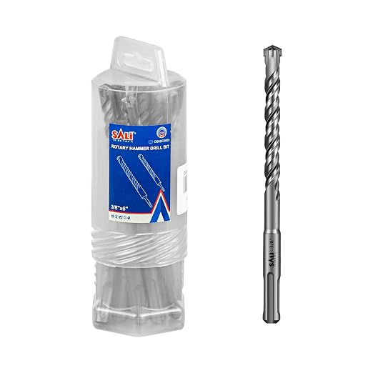 SALI 10PCS 3/8"*6" SDS Plus Rotary Hammer Drill Bit Concrete Drill Bit Kit Cross-Type Double Thread Carbide Material Suitable for Brick, Cement Walls, Stone, Hammer Drill Bits