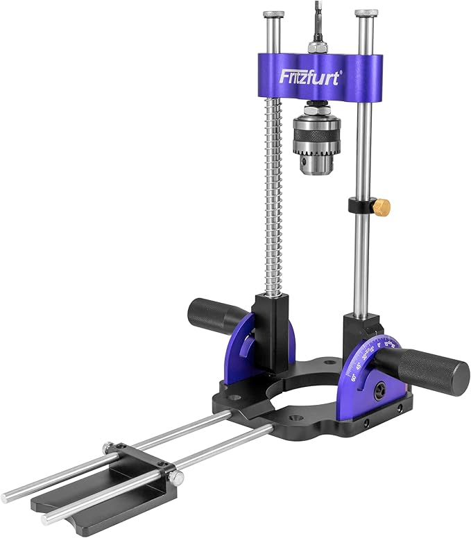 Heavy-Duty Portable Drill Guide, 0°–60° Adjustable Drill Press Adapter, Self-Centering Drilling Jig for Straight & Angled Holes, 1/4" Hex Shank, Fits 3/64"–25/64" (1–10mm) Bits