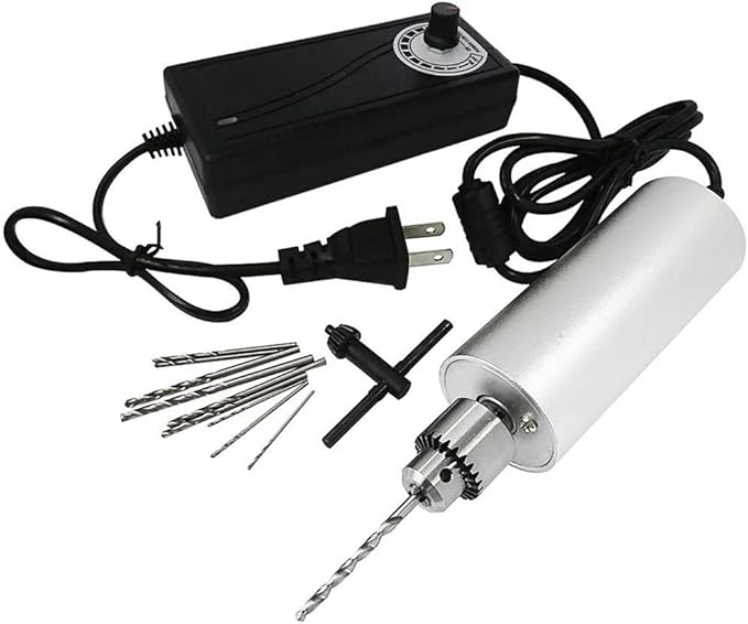Yakamoz 0.3mm - 4mm Adjustable Micro Mini Electric Hand Drill Aluminum Portable Handheld Drill for DIY PCB with 5A DC5V-12V Power Supply Control | 10pcs Micro Drill Bits Included