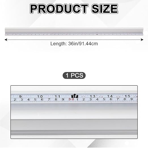 Tellegloww 1 Pcs 36 Inch Aluminum Cutting Safety Ruler with Non Slip Base Finger Guard Edge, Dual-Scale (Inch and Metric), Light Craft Safety Ruler, Use with Rotary Cutter for Paper, Leather, Fabric