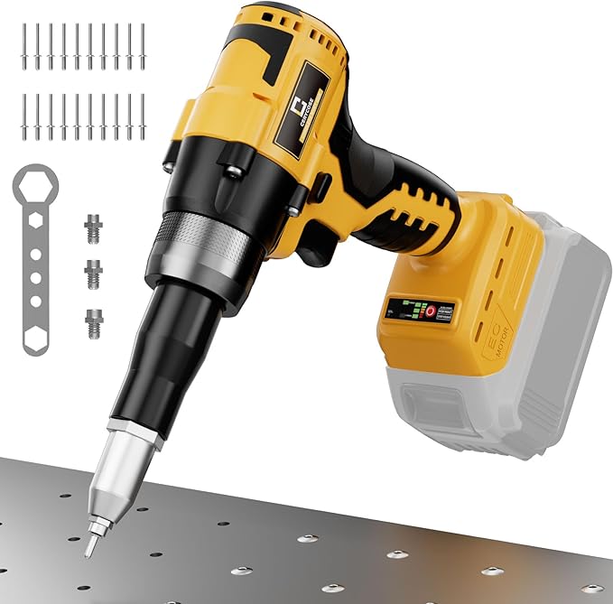 Cerycose Rivet Gun Compatible with Dewalt 20V Battery, Cordless Rivet Tool with 3 Size (1/8", 5/32", 3/16") Aluminum Rivets, Brushless Motor Rivet Gun Kit Nose Piece, No Battery