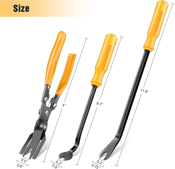 GOOACC Auto Trim Removal Tool Set 3Pcs No Scratch Pry Tool Kit with Storage Bag for Car Body Clips Door Panel Car Clips Dashboard Repair Yellow