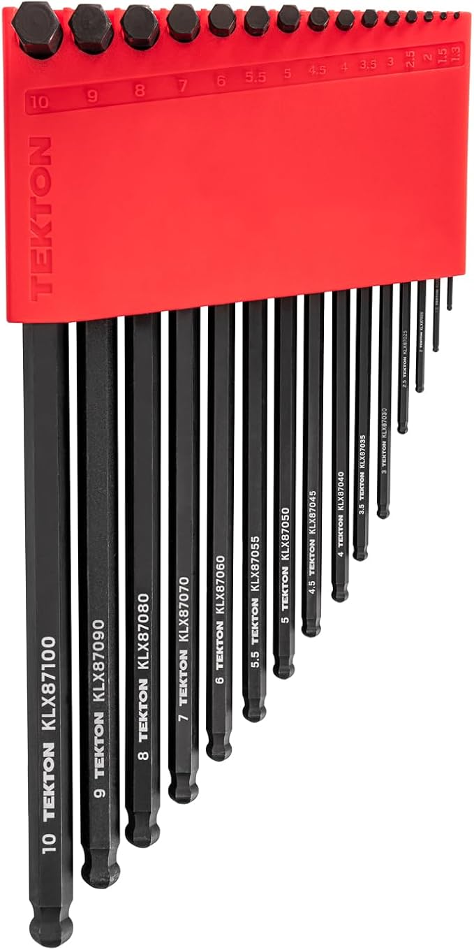 TEKTON Short Arm Ball End Hex L-Key Set, 15-Piece | KLX91213 | (1.3 - 10 mm), Manganese Phosphate Finish, Holder