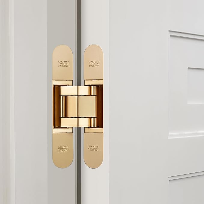YAGU 5.5 inch Hidden Door Hinge 3 Way Adjustable Invisible Hinges for Doors Zinc Alloy Secret Door Hinges Concealed Door Butt Hinge 180 Degree Swing Matte Gold Door Hinge 1PC