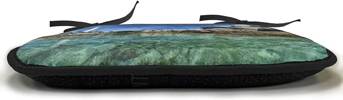 Lunarable Lighthouse Chair Cushion Pads Set 12, Lighthouse Clear Water Palm Trees Summer Sky Rocky Shoreline Seascape, Anti-Slip Seat Padding for Kitchen & Patio, 16"x16", Teal Blue Grey