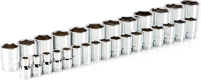 TEKTON 1/2 Inch Drive 6-Point Socket Set, 29-Piece (10-38 mm) | SHD92010 | (10 - 38 mm), Shallow