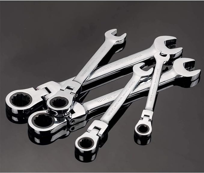 Qnkaa Flexible Ratchet Wrench Set 12pcs 8-19mm Spanner Gear Ring Ratcheting Combination Flexi Wrench Kit Metric Flex Head