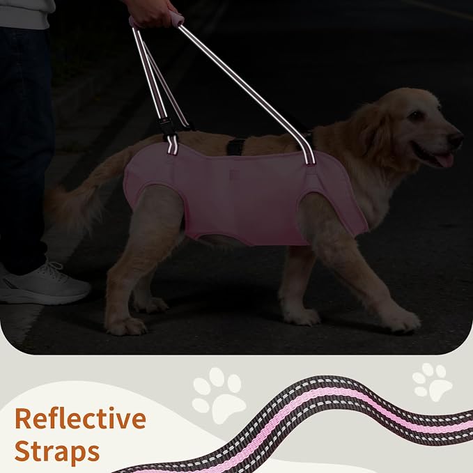 Full Body Dog Lift Harness, Support Senior & Disabled Dogs Walking | Help Up & Down Stairs Grooming, Dog Sling Backpack, Front Hind Leg Joint Injuries, Reflective, Soft Padded Handle | Pink, XL