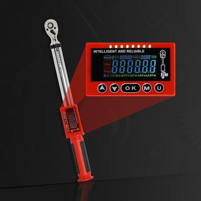 Hairich Electric Torque Wrench,3/8 Digital Torque Wrench, 0-135N.M | 5-100FT-LB/0-135N.M,Torque Range Accurate to ±2%, with Buzzer and LED Flash Notification for Motorcycle/Auto Repair