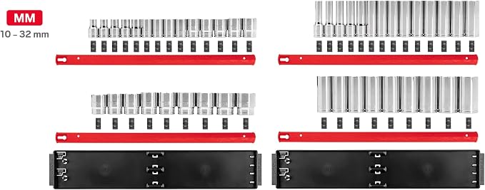 TEKTON 1/2 Inch Drive 6-Point Socket Set, 46-Piece | SHD92207 | (10 - 32 mm), Shallow and Deep, Socket Rail