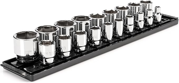 TEKTON 1/2 Inch Drive 6-Point Socket Set, 19-Piece | SHD92122 | (3/8 - 1-1/2 in.), Shallow, Socket Rail