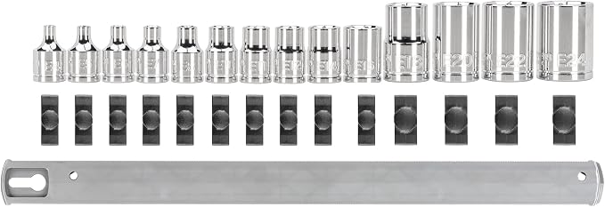 TEKTON Shallow External Star Socket Set, 14-Piece | SHD99100 | 3/8, 1/2 Inch Drive, (E4 - E24), Shallow, Socket Rail