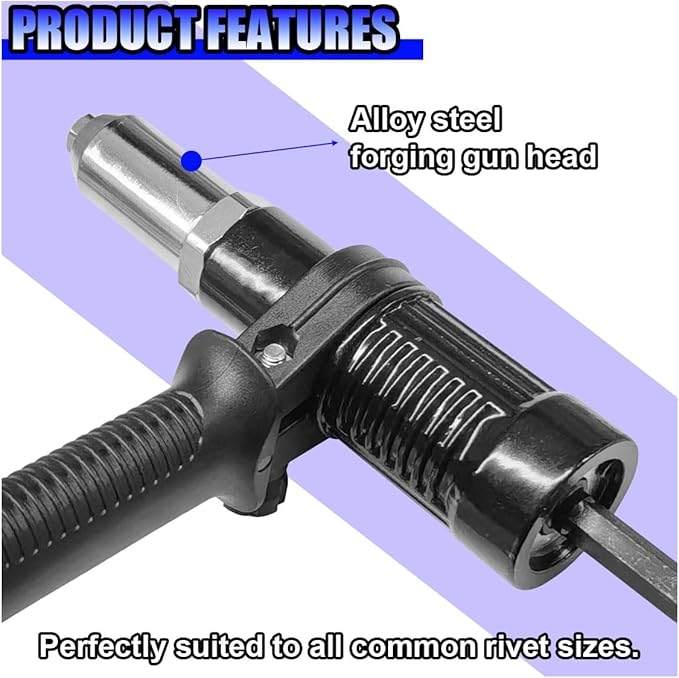 Pop Rivet Gun Adapter Kit, Rivet Drill Tool with 2.4mm/3.2mm/4.0mm/4.8mm Rivets Heads, Cordless Electric Power Drill Adaptor Attachment (1SET)