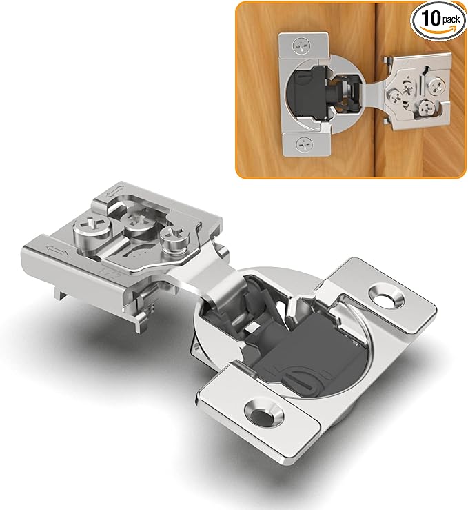 Chibery 10 Pack 1/2" Overlay 4D Soft Close Concealed Hinges for Face Frame Door, Adjustable Closing Speed, Smooth Slow Self Close Hinges, Satin Nickel, 105° Open Angle Stainless Steel Cabinet Hinges