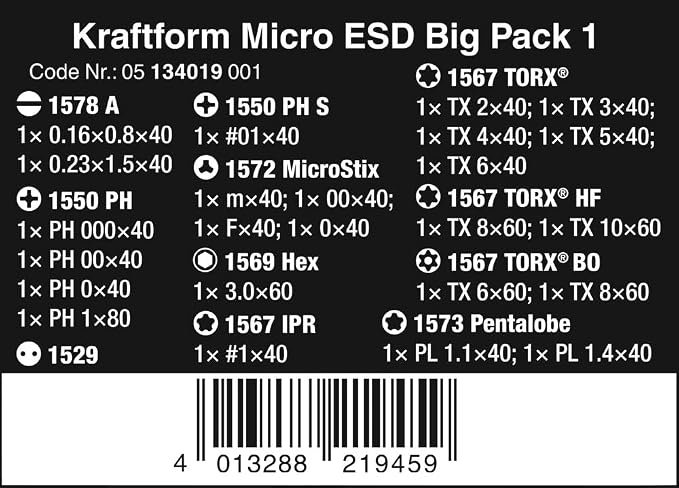 Wera 05134019001 Kraftform Micro ESD Big Pack 1 Screwdriver set for electronic applications, 25 pieces