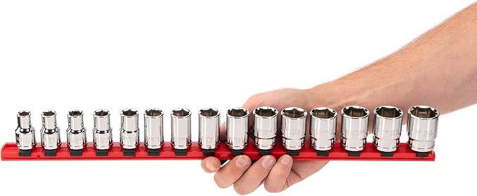 TEKTON 1/2 Inch Drive 6-Point Socket Set, 15-Piece | SHD92102 | (10 - 24 mm), Shallow, Socket Rail