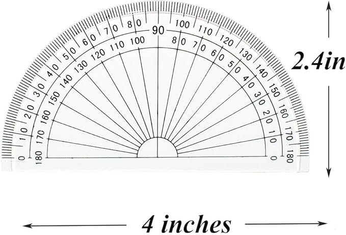 Leline's Plastic Protractor, 4 inch Student Math Protractors, Pack of 2, Clear