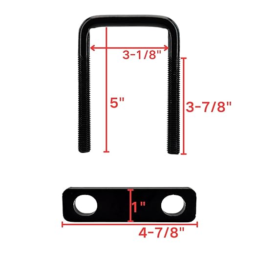 4 Pack Square U-Bolt for Trailer- Fits 3.0 Inch Wide Leaf Springs, Galvanized Steel Clamp Set, Secure Fit for Truck, Boat and Trailers, Black