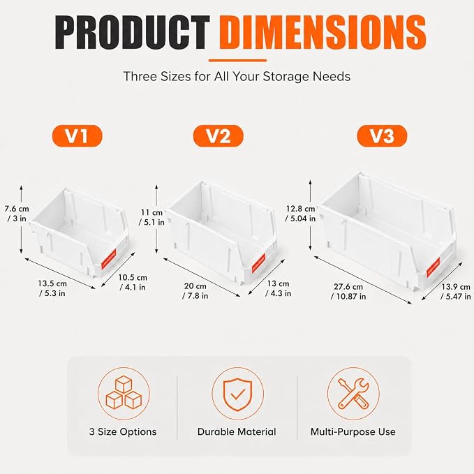 16pc Wall-Mounted Storage Organizer Set with Metal Rails White | Heavy duty tool organization box with metal rails. Ext 5"x4"x3" for garage screws nuts bolts.