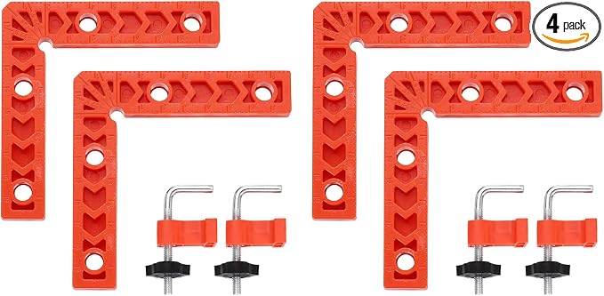 HARFINGTON 4Pcs Corner Clamp 90 Degree 4" Right Angle Clamp Set for Woodworking, ABS Plastic Positioning Square Tool for Picture Frame Box Cabinets Drawers, Orange