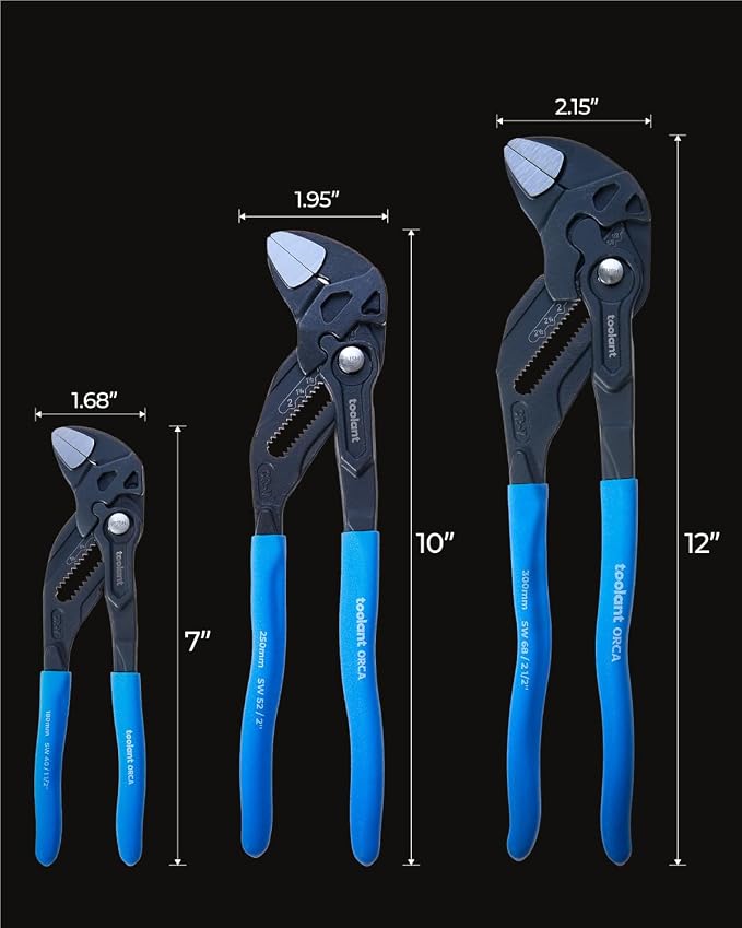 toolant 7/10/12-INCH Plier Wrench, CR-V Construction Adjustable Wrench Set With Pouch, Black Finish Smooth Jaw Pliers, Parallel Jaws, Suitable for All Types of Nuts, Water Pipes, etc