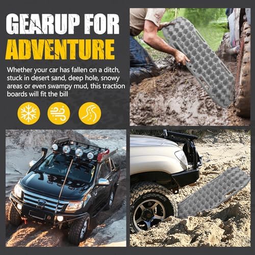 BUNKER INDUST Off Road Traction Boards, Pair Recovery Tracks Traction Mat for 4x4 Truck Jeep Mud, Snow, Sand Ramp-Grey Emergency Tire Traction Pads (Gen 10th)