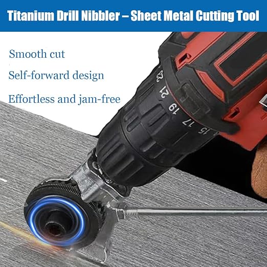 Titanium Drill Nibbler – Sheet Metal Cutting Tool,Sheet Metal Cutter Drill Attachment,Electric Drill Plate Cutte Attachment with Adapter,for Iron, White Sheet, Steel, Copper, Aluminum (1SET)
