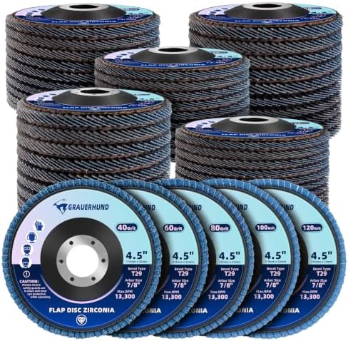 50 Pack Flap Discs 4 1/2" x 7/8" for Angle Grinder, 40/60/80/100/120 Grit T29 Flap Sanding Discs, 4 1/2 Inch Grinding Wheels, Zirconia Grinding Discs for Metal, Wood, and Stainless Steel Finishing