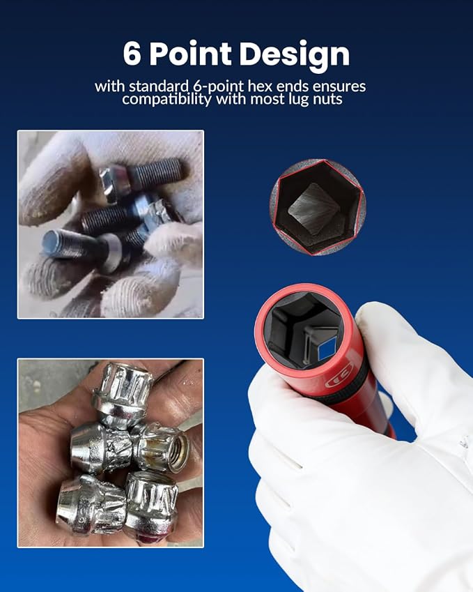 DPTOOL Lug Nut Socket Set 1/2" Drive Wheel Impact Flip Socket Set | with Metric 17 19 21 22 MM & SAE 3/4 13/16 7/8 15/16 in Sockets Non-Marring Thin Wall Lug Nut Removal Tool