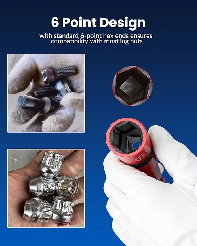 DPTOOL Half Size Lug Nut Socket Set 1/2” Drive Impact Flip Socket Set | Metric 6 Point Non-Marring Thin Wall Double Ended Wheel Lug Nut Socket for Removal of Swollen, Dented and Deformed Lug Nuts