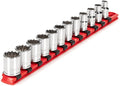TEKTON 3/8 Inch Drive 12-Point Socket Set, 12-Piece | SHD91104 | (8 - 19 mm), Shallow, Socket Rail