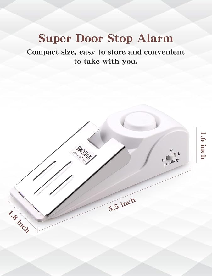 EMDMAK Door Stop Alarm with 120DB Siren Door Stop for Home & Travel (White) (Pack of 1)