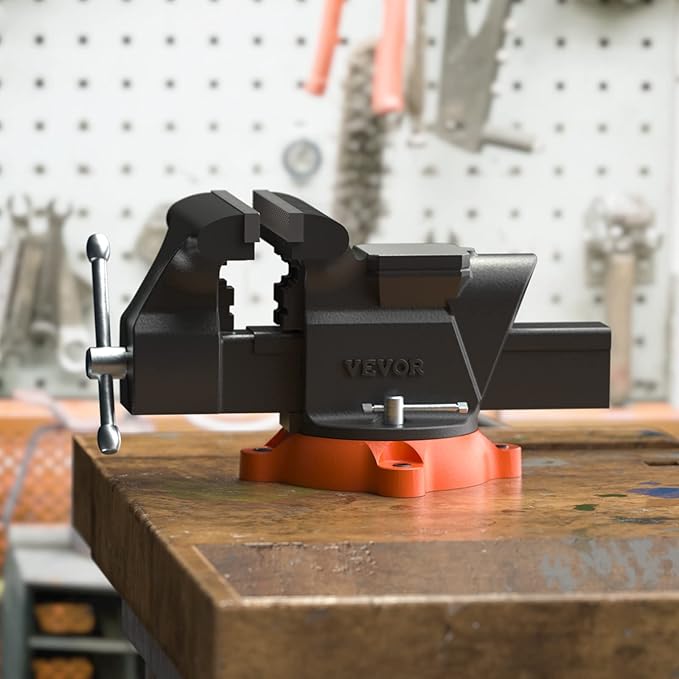 VEVOR Bench Vise, 6-inch Jaw Width 5.9-inch Jaw Opening, 360-Degree Swivel Locking Base Multipurpose Vise w/Anvil, Heavy Duty Ductile Iron Workbench Vise w/Bolts & Nuts, for Drilling, Pipe Cutting