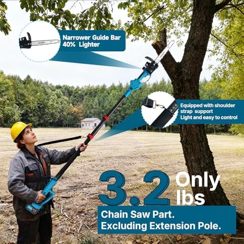 12 Inch Electric Pole Saws for Tree Trimming, 2-in-1 Cordless Pole Saw with 2 x 4.0Ah Battery Powered Chainsaw Lightweight with Shoulder Strap for Thicker Wood Cutting Pruning