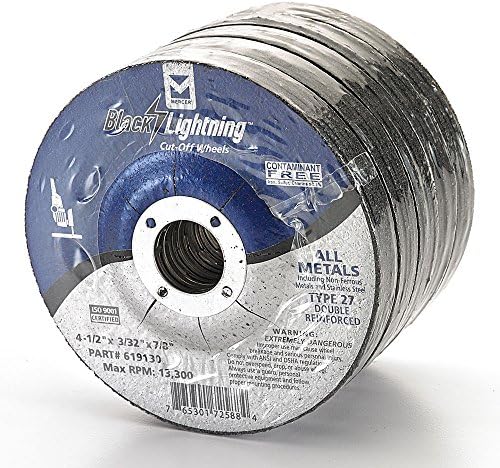 Mercer Industries 619130 Type 27 Depressed Center Double Reinforced Cut-Off Wheel, For All Metals, 4-1/2" x 3/32" x 7/8", 25-Pack